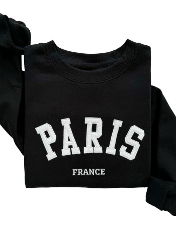 Paris France Embroidered Sweatshirt – Black Unisex Pullover