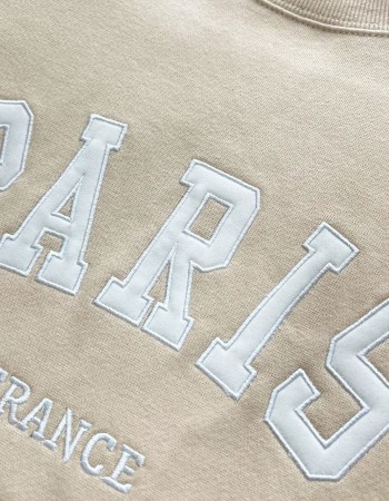 Paris France Embroidered Sweatshirt – Sand Unisex Pullover