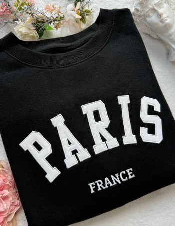 Paris France Embroidered Sweatshirt – Black Unisex Pullover