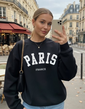 Paris France Embroidered Sweatshirt – Black Unisex Pullover