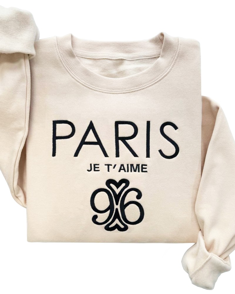 Paris Je T’aime 96 Embroidered Sweatshirt – Sand Unisex Pullover