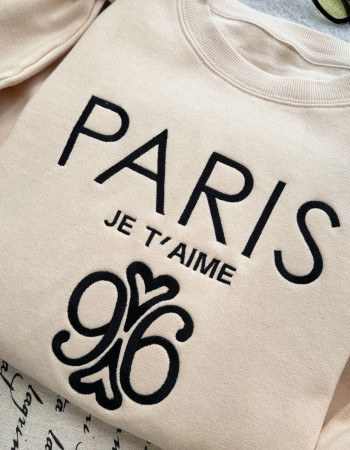 Paris Je T’aime 96 Embroidered Sweatshirt – Sand Unisex Pullover