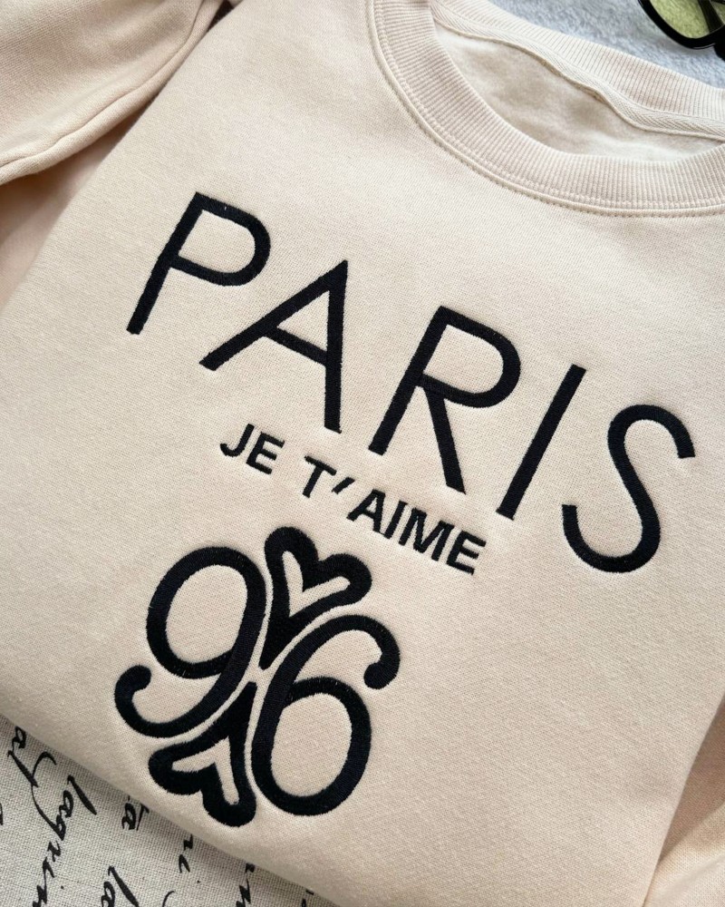 Paris Je T’aime 96 Embroidered Sweatshirt – Sand Unisex Pullover