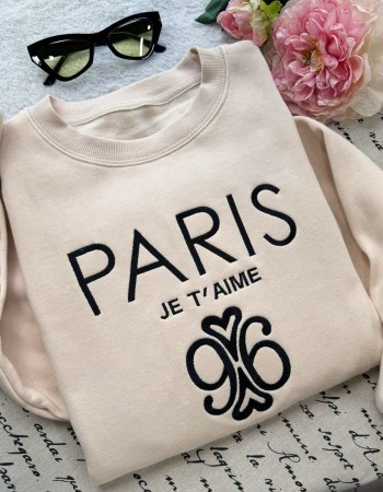 Paris Je T’aime 96 Embroidered Sweatshirt – Sand Unisex Pullover