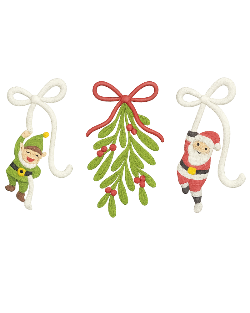 Christmas Elf & Santa Ornament Embroidery Design – Digital File