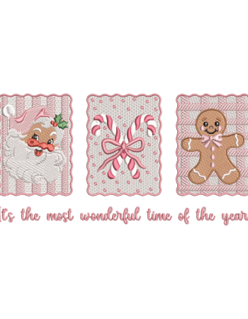 It’s The Most Wonderful Time of The Year Embroidery Design Set – Santa, Candy Cane & Gingerbread – Digital File