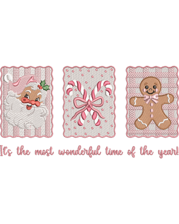 It’s The Most Wonderful Time of The Year Embroidery Design Set – Santa, Candy Cane & Gingerbread – Digital File