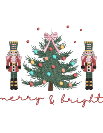 Merry & Bright Nutcracker Christmas Tree Embroidery Design – Digital File
