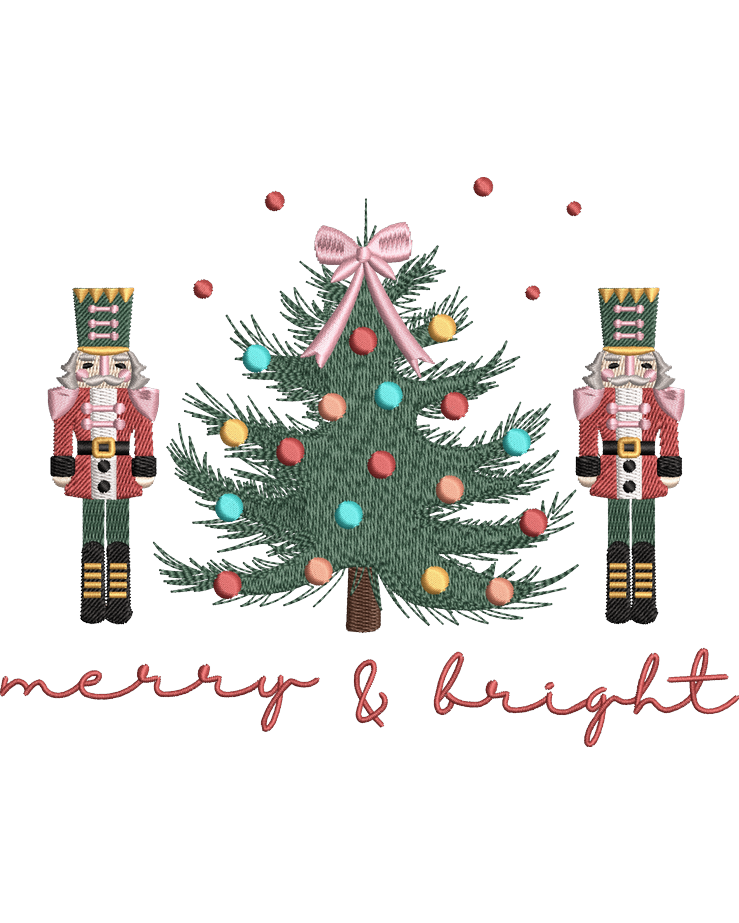 Merry & Bright Nutcracker Christmas Tree Embroidery Design – Digital File