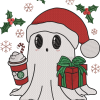 Christmas Ghost with Coffee & Gift Embroidery Design – Digital File