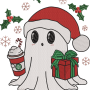 Christmas Ghost with Coffee & Gift Embroidery Design – Digital File