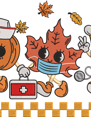 Fall Nurse Embroidery Design – Cute Pumpkin Leaf Medical Digital File