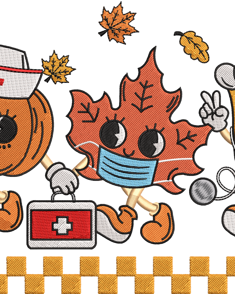 Fall Nurse Embroidery Design – Cute Pumpkin Leaf Medical Digital File