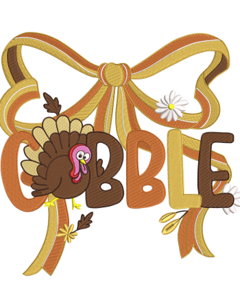 Gobble Turkey & Fall Bow Thanksgiving Embroidery Design – Digital File