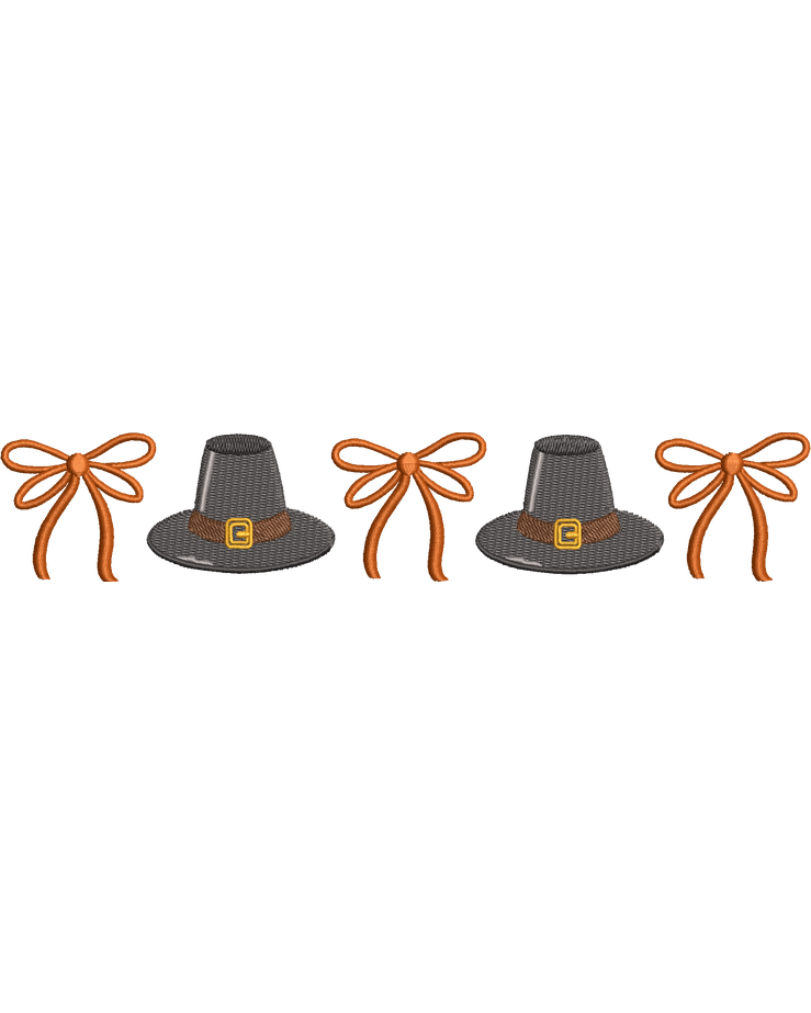 Pilgrim Hat & Autumn Bow Thanksgiving Embroidery Design – Digital File