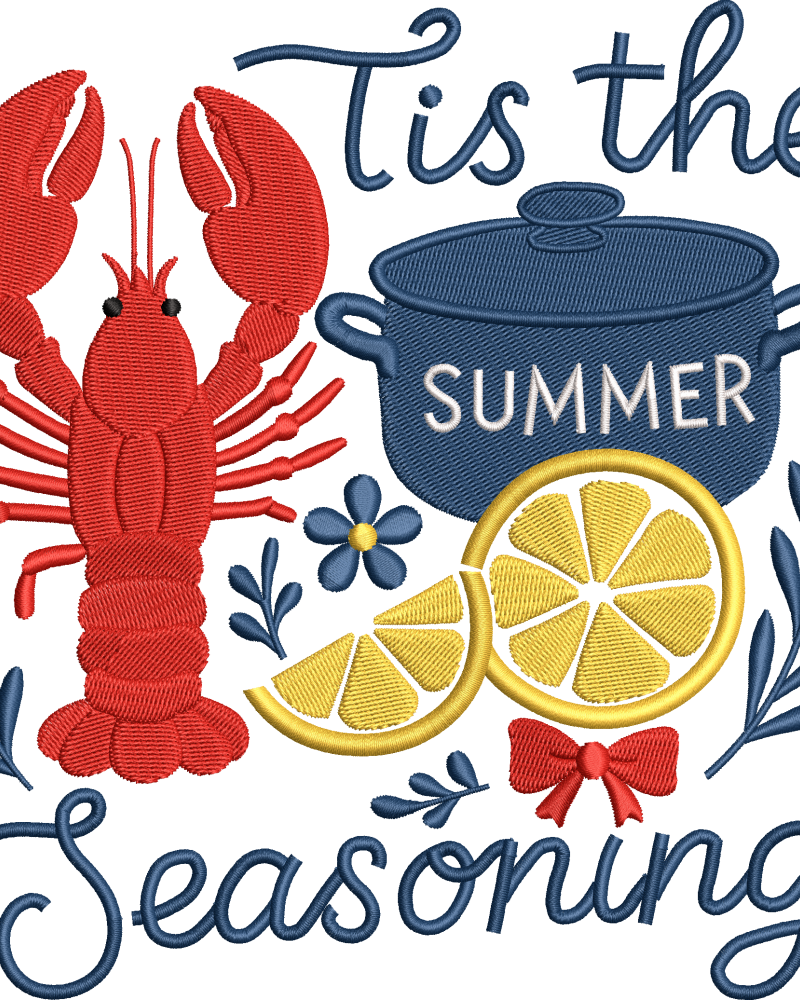 Summer Season Embroidery Design – Lobster Lemon Coastal Digital File